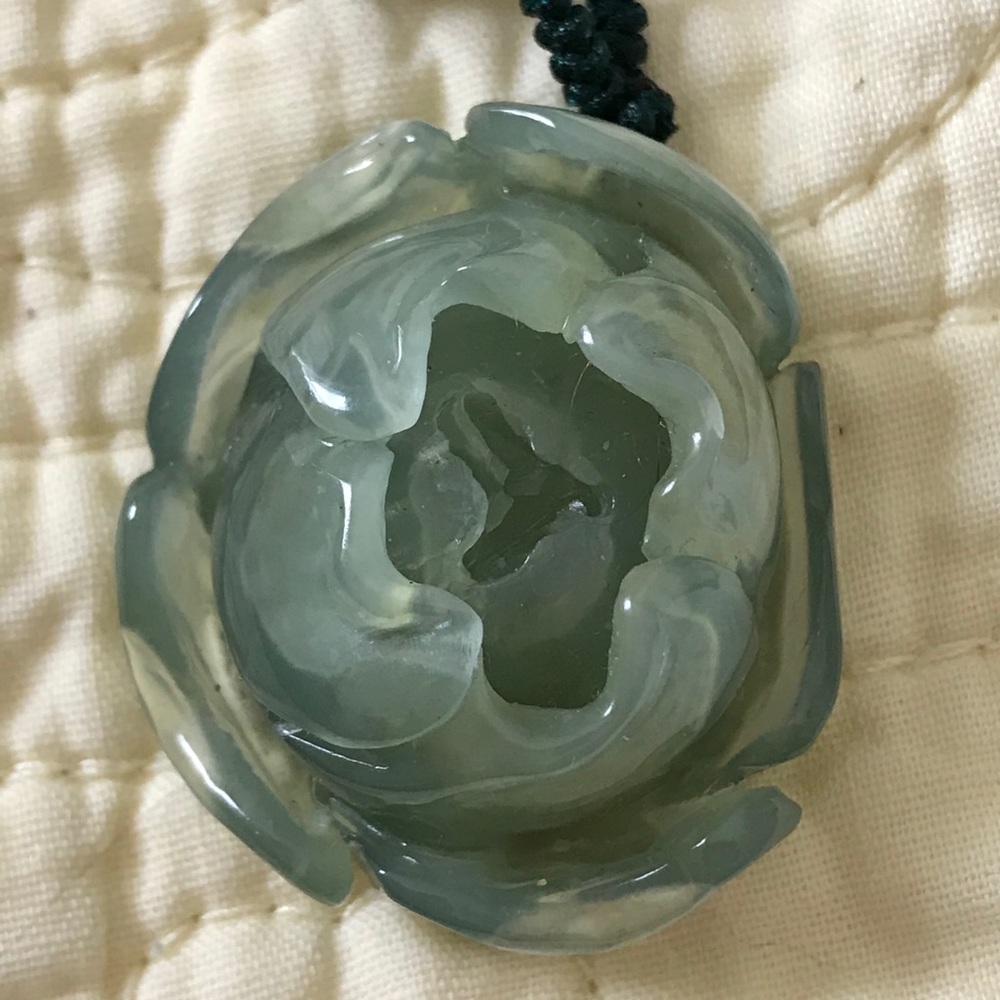 Hand Carved Jadeite Peony Necklace